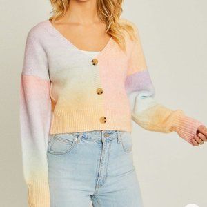 Love Tree Cotton Candy Pastel Ombre Crop Cardigan, Large